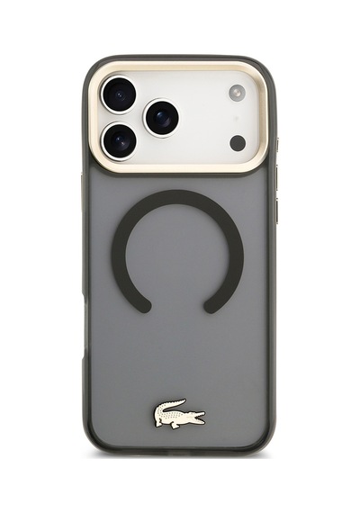 Apple Uyumlu iPhone 17 Pro Max Kılıf Lacoste Lisanslı M-safeli Gold Timsah Logolu Buzlu Kapak Siyah Siyah