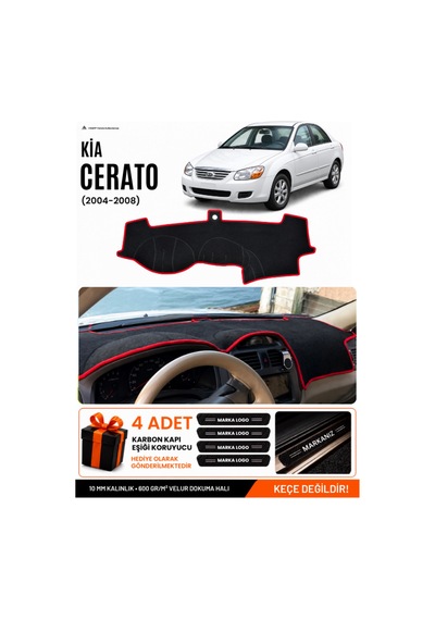 Kia Cerato 2004-2008 Uyumlu Torpido Koruma, Torpido Örtüsü, Torpido Kılıfı - Siyah Kırmızı