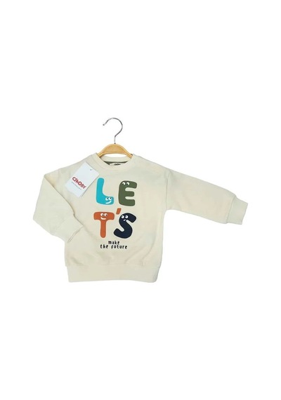 Çikoby Erkek Bebek Dinazor Baskılı Sweatshirt-13565 Krem