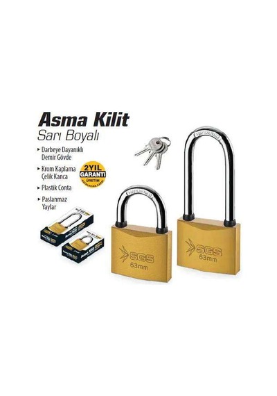 Sgs Asma Kilit Uzun Kancalı Sarı Boyalı 63mm Sgs1353