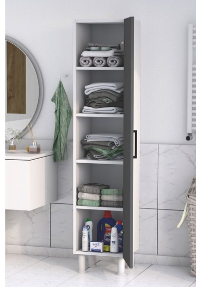 5 Raflı Banyo Boy Dolabı Beyaz Antrasit Antrasit - Beyaz