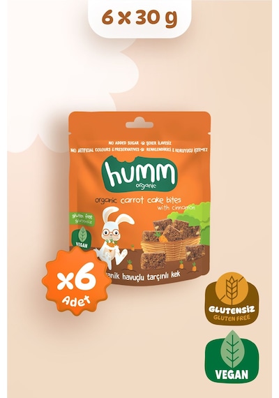 Hummorganic Organik Glutensiz Vegan Havuçlu ve Tarçınlı Kek Atıştırmalık Paketi - 6 adet