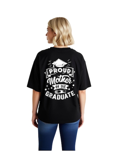 Paybuy Kadın Oversize Mezuniyet Kutlama Baskılı Kısa Kollu Tişört Proud Siyah