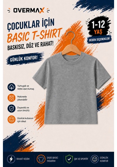 Overmax Çocuk Basic Tişört Baskısız Düz Kısa Kollu Unisex Günlük T-shirt 1-12 Yaş Gri - 903023229 Gri Overmax Çocuk Basic Tişört Baskısız Düz Kısa Kollu Unisex Günlük T-shirt 1-12 Yaş Gri - 903023229 Gri