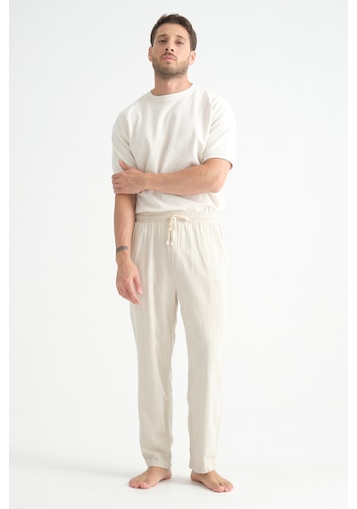 Redline Luxe Erkek Baggy Keten Karışımı Rahat Pantolon Bol Paça Yeni Sezon Bej