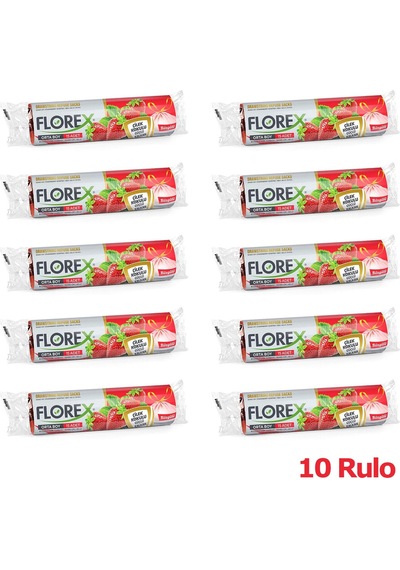 Florex 40 Litre Büzgülü Çilek Kokulu Çöp Torbası Poşeti / 55 x 60 CM - 10 Adetlik 10 Rulo