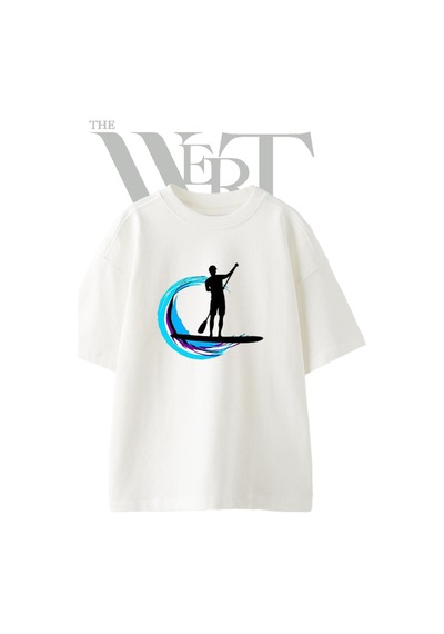 Standup Paddle Tasarım Baskılı Ünisex Beyaz Oversize T-shirt