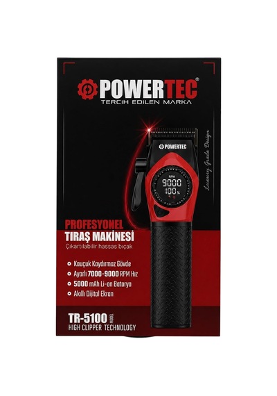 Tr-5100 Profesyonel Saç Tıraş Makinesi 9000 Rpm Dijital Ekran Şarjlı Berber Tipi Clipper Kırmızı