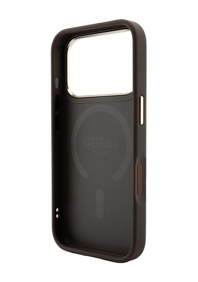 Apple iPhone Uyumlu 18 Pro Max Kılıf Guess Lisanslı M-safe  C-magnet 4g Desenli Yazı Logolu Kapak Kahveren Kahverengi