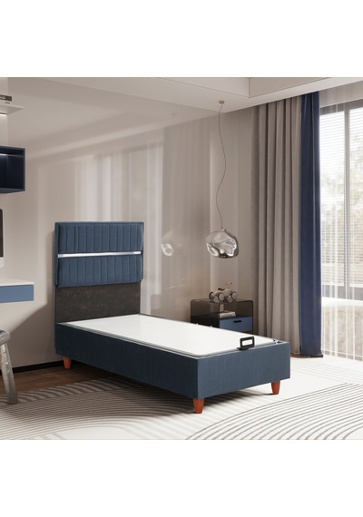 Tek Kişilik Stil Lacivert Baza Başlık Seti 2'si Bir Arada Konuma Özel Teslimat 90 x 190 CM