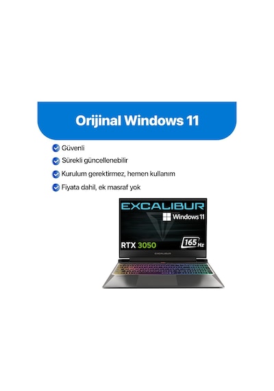 Casper Excalibur G870 G870.230H-BVJ0A-C Core 7 230H 16 GB 500 GB RTX3050 15.6" W11H Dizüstü Bilgisayar