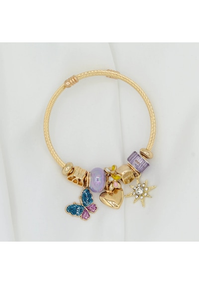 Shekka Renkli Kelebek Kalp Ve Yıldız Figürlü Taşlı Gold Charm Bileklik Çok renkli