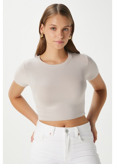 Ritnice Kadın Deal Lux Touch Yumuşak Doku Crop Bej Bluz