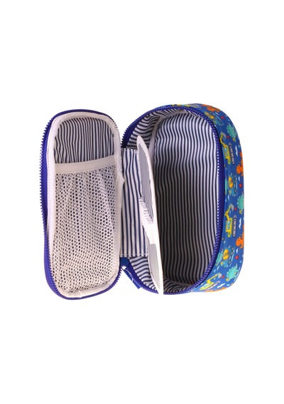 Kaukko Kids Dinazor Ve İş Makinesi Baskılı Mavi - Sarı Erkek Çocuk Organizer Kalem Çantası - Kalemlik - L5374