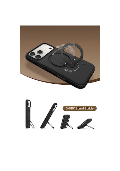 Torras Apple iPhone 17 Pro / 18 Pro Uyumlu O Stand Spin Silicone Serisi Magsafe Kılıf Siyah