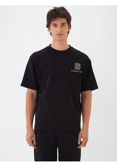 Xint Siyah Pamuk Dokulu Oversize Tişört 502175