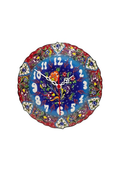 Çini Boyama Kabartma Duvar Saat 25cm - Çini Saat çok Renkli