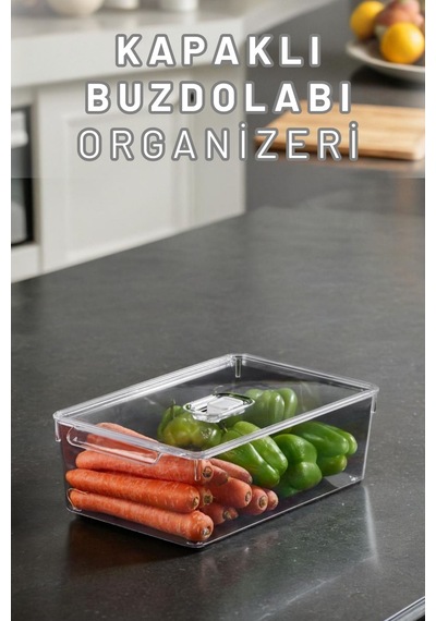 Buzdolabı Dolapiçi Düzenleyici Organizer Kapaklı Tekli Midi Şeffaf
