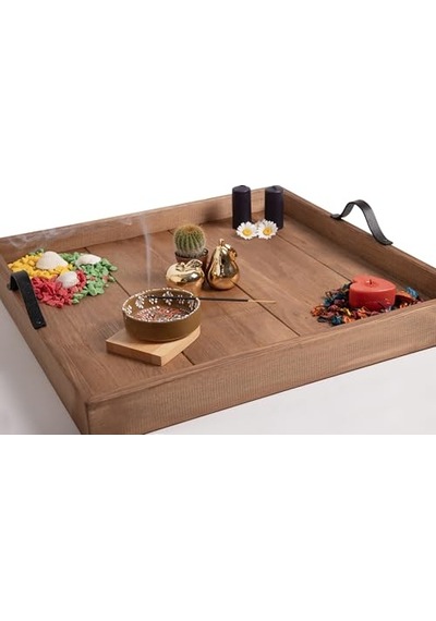 Ahşap Servis Ve Sunum Tepsisi Ceviz Renk - 60x60 Cm Diğer