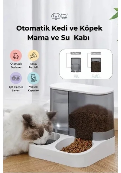 2'si 1 Arada Otomatik Kedi Mama Ve Su Kabı