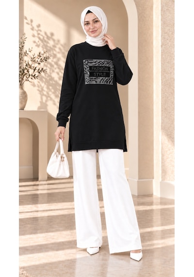 Unika Boutique Kadın Taş Detaylı Fashion Uzun Sweatshirt Tunik Çok Renkli