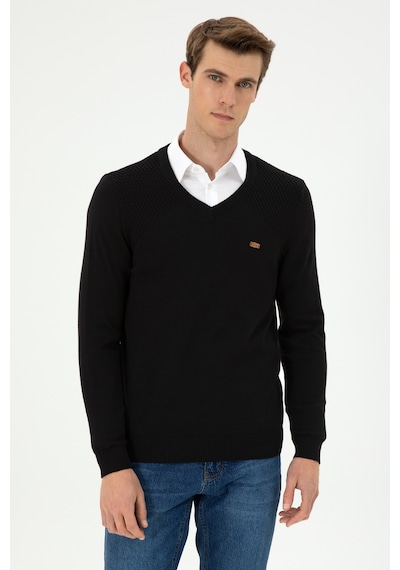 U.S. Polo Assn. Erkek Slim Fit V Yaka Siyah Kazak 50297063-VR046