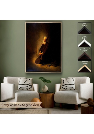 Çerçeveli Rembrandt Van Rijn - Hapishanedeki Havari Aziz Peter Diz Çökmüş Tablo-7410
