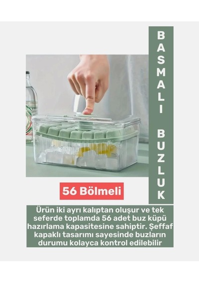 Kapaklı Ve Kutulu Buz Küpü Tepsisi - Kolay Çıkarılabilen 2 Katlı Mini Buz Kalıbı Açık Yeşil