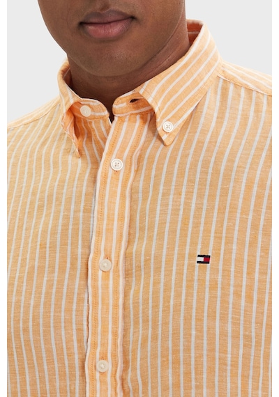 Tommy Hilfiger Çizgili Keten Regular Fit Uzun Kollu Gömlek Erkek Gömlek Mw0mw42400 0dm Orange-beyaz