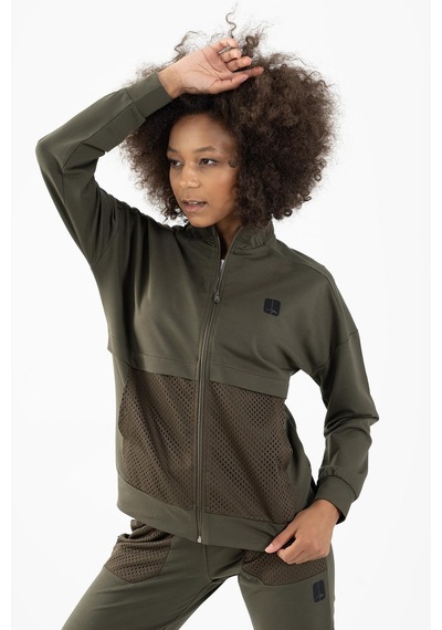 Maraton Sportswear Comfort Kadın Dik Yaka Düşük Kol Basic Açık Haki Tracktop 22178-açık Haki