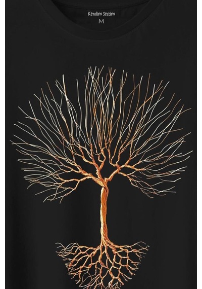 Nature Hayat Ağacı Kuru Ağaç Kökü Baskılı Tişört Unisex T-shirt 001