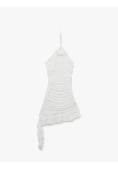 Koton Asimetrik Halter Yaka Taş İşlemeli Gül Aplikeli Mini Nikah Elbisesi Beyaz 6sak80015fk Koton Asimetrik Halter Yaka Taş İşlemeli Gül Aplikeli Mini Nikah Elbisesi Beyaz 6sak80015fk