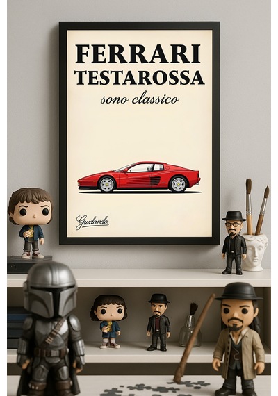 Ferrari Testarossa Siyah Ahşap Çerçeveli Poster, Dekoratif Araba Duvar Tablosu