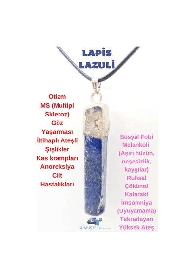 Sertifikalı Doğal Taş Lapis Lazuli Kolye Zincir Hediyeli Çok REnkli