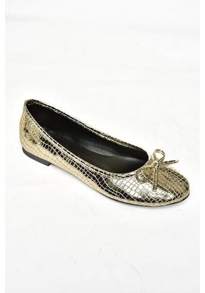 Fox Shoess726056307 Altın Yılan Baskılı Kadın Babet Altın