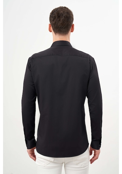 Morven Erkek Siyah Basic Düz Desen İtalyan Yaka Slim Fit Gömlek 25mc004001001 Siyah