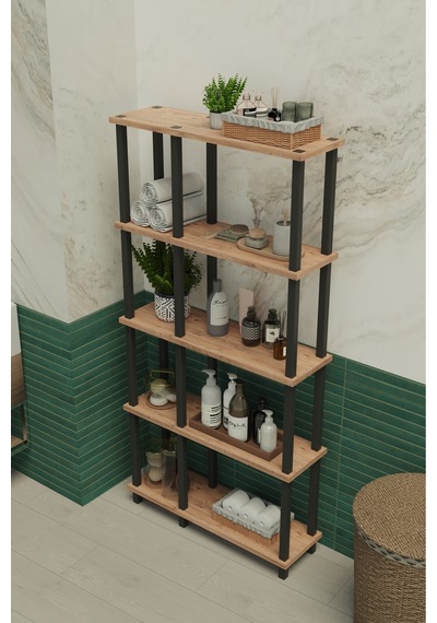 Terada 5 Katlı Banyo Düzenleyici Çok Raflı Banyo Organizeri Çok Amaçlı Banyo Düzenleyici - Meşe Meşe