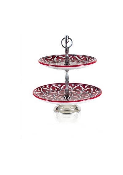 The Mia Corallo 2 Katlı Kek Pasta Servisi Kırmızı 27x22x31 Kırmızı