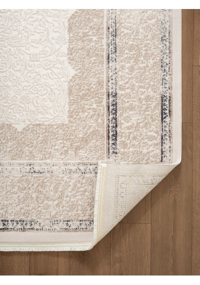 Look Classıc Lk005m Çerçeveli Krem Gri Klasik Desen Akrilik Dokuma Taban Tozuaz Oturma Odası Halısı-1034 Krem - Gri