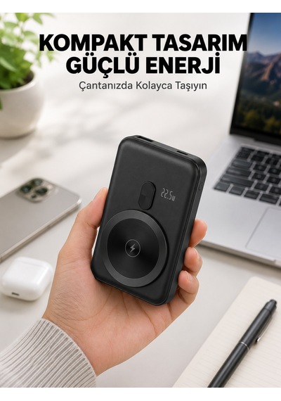 Manyetik Kablosuz 22 5w Hızlı Lcd Göstergeli Yeni Nesil 10000mah 22.5w Powerbank Siyah