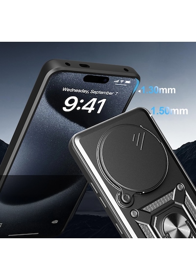 Honor Magic 7 Lite Kılıf Magnetik Standlı Kamera Korumalı Zore Sürgülü Vega Kapak Siyah