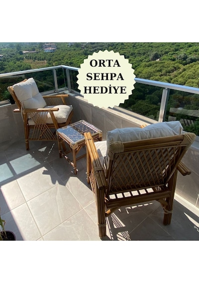 Dekorzade Balkon Bahçe Teras Oturma Grubu Bistro Masa Takımı 2 Kişilik Ceviz