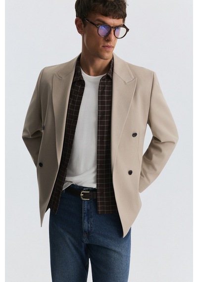 Antioch Relax Fit Kruvaze Erkek Blazer Ceket Bej