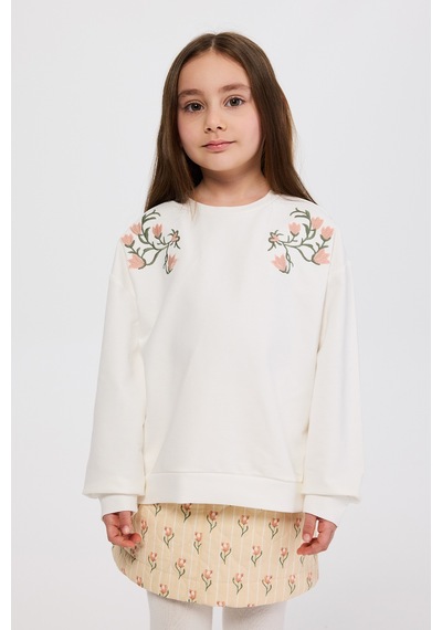 Panço Kız Çocuk Nakış Detaylı Ekru Sweatshirt 2521gk08028 Krem