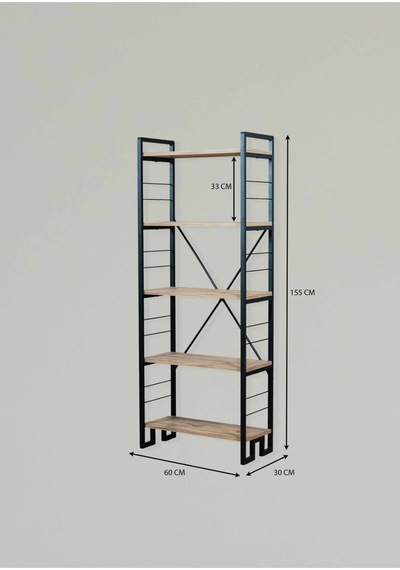 Modern 5 Katlı Kitaplık Ahşap Metal Raf Ünitesi Dekoratif Dar Ofis Salon 60x155x30 Cm Siyah Modern 5 Katlı Kitaplık Ahşap Metal Raf Ünitesi Dekoratif Dar Ofis Salon 60x155x30 Cm Siyah