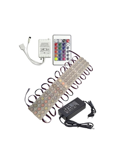 20 Adet 12 Volt 3 Watt 3 Lensli Rgb 3030 Smd Led Modül 24 Tuşlu Rgb Kumanda 5a Plastik Adaptör Set