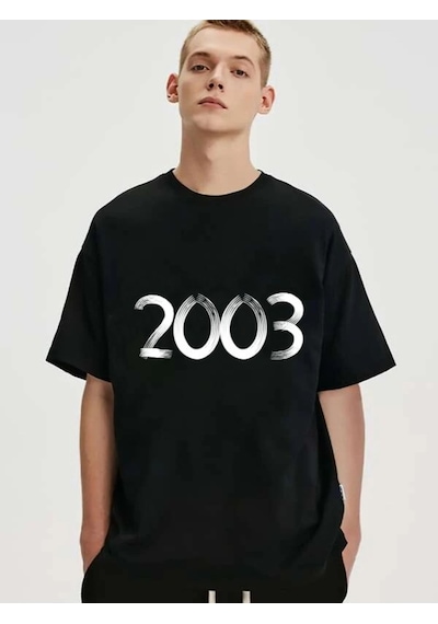 Flood Of Style Erkek Siyah 2003 Baskılı Bisiklet Yaka Tshirt Kahverengi