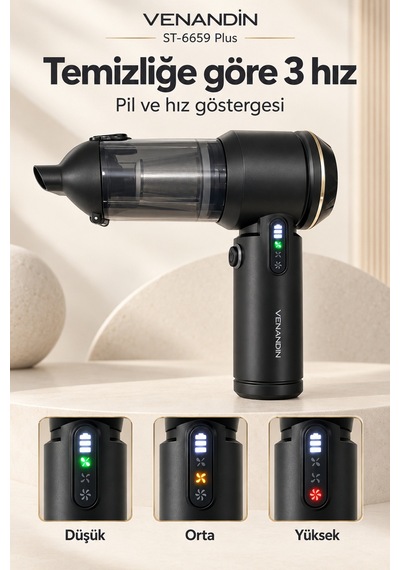 St-6659 Plus Kablosuz Araç Süpürgesi 16000 Pa, 100w, 3 Kademeli, 200 Ml Gri-mor
