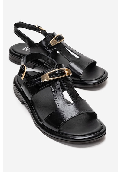 Luvishoes Auren Siyah Rugan Hakiki Deri Tokalı Kadın Sandalet