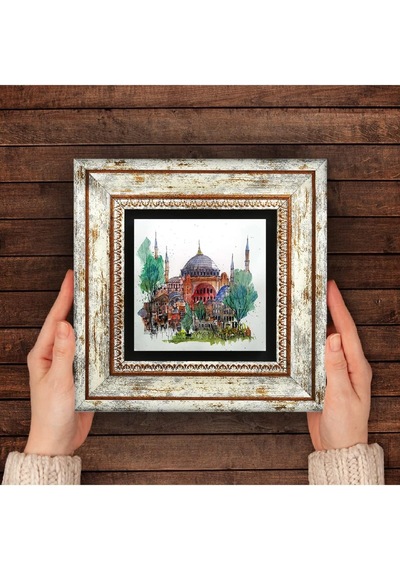 İstanbul Ayasofya Taş Duvar Tablosu - Çerçeveli Taş Tablo - Dekoratif Duvar Sanatı - Modern Ev Ve Ofis Duvar Dekoru T1-90